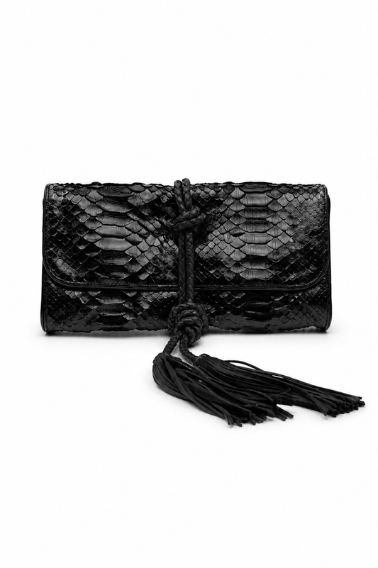 Clutch Flávia | Couro de Python | Preta