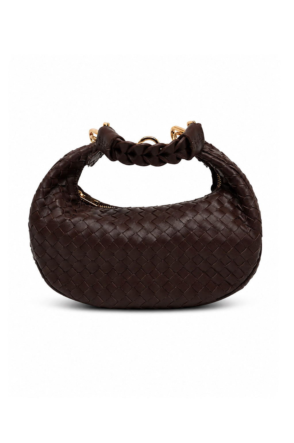 Bolsa Marcela P | Couro Pelica Tressê | Marrom | Ferragem Dourada