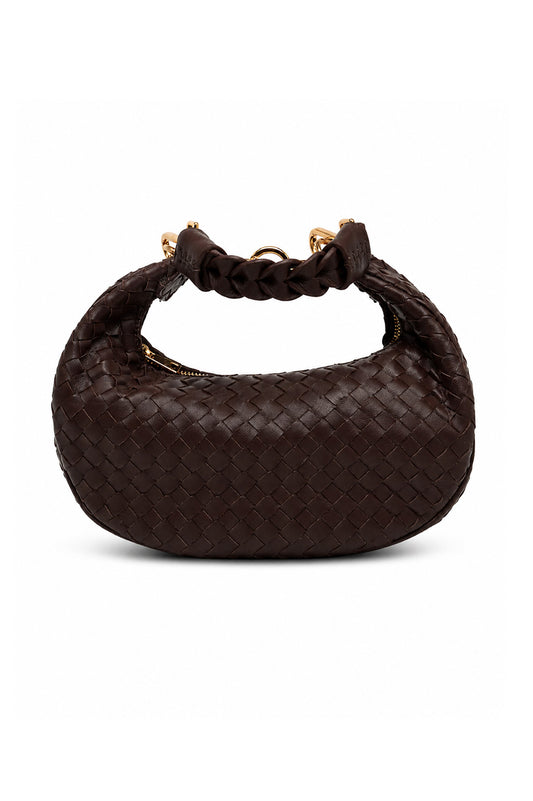 Bolsa Marcela P | Couro Pelica Tressê | Marrom | Ferragem Dourada