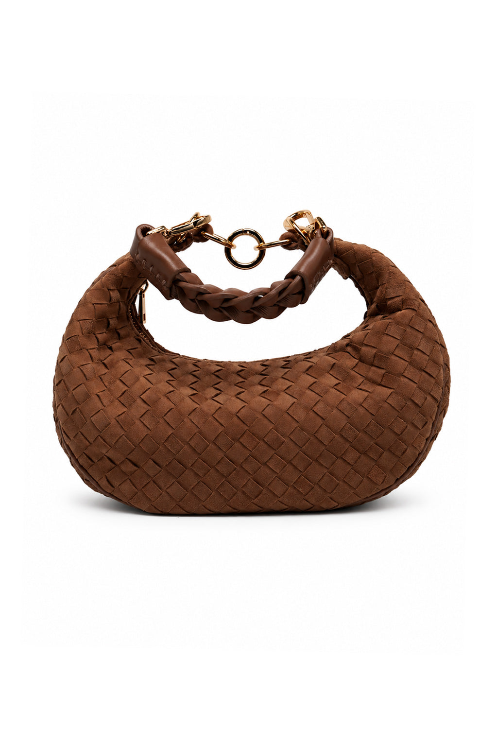 Bolsa Marcela P | Couro Chamois Tressê | Caramelo | Ferragem Dourada