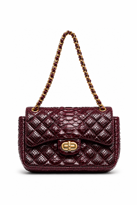 Bolsa Gabi M | Couro de Python Artesanal | Bordô