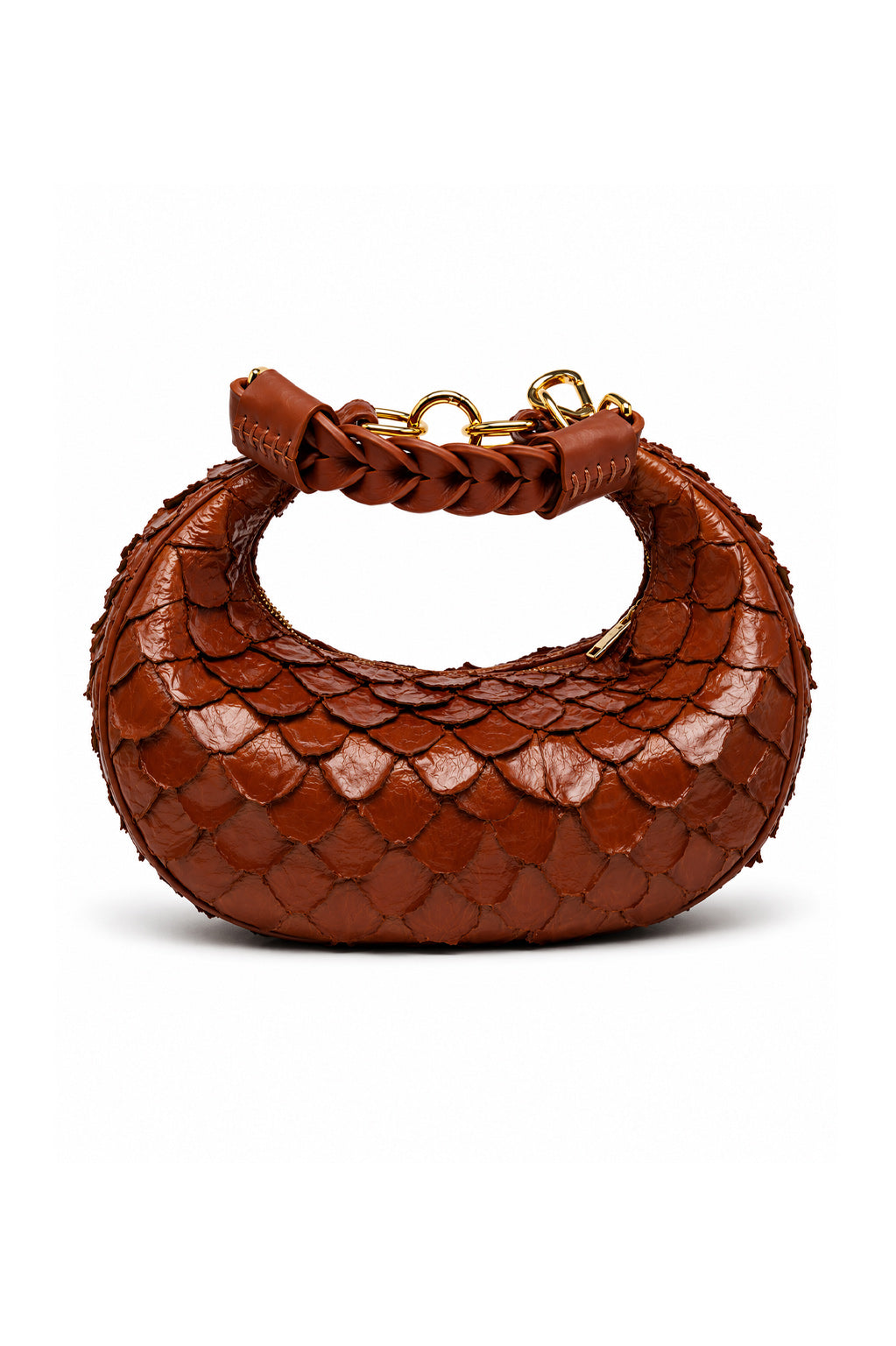 Bolsa Marcela P | Couro de Pirarucu | Caramelo | Ferragem Dourada