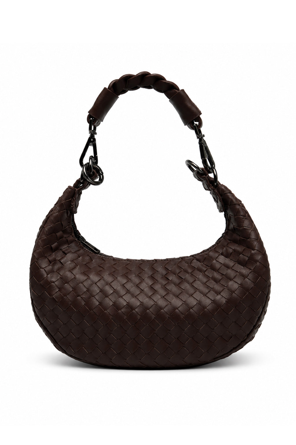Bolsa Marcela P | Couro Pelica Tressê | Marrom | Ferragem Ônix