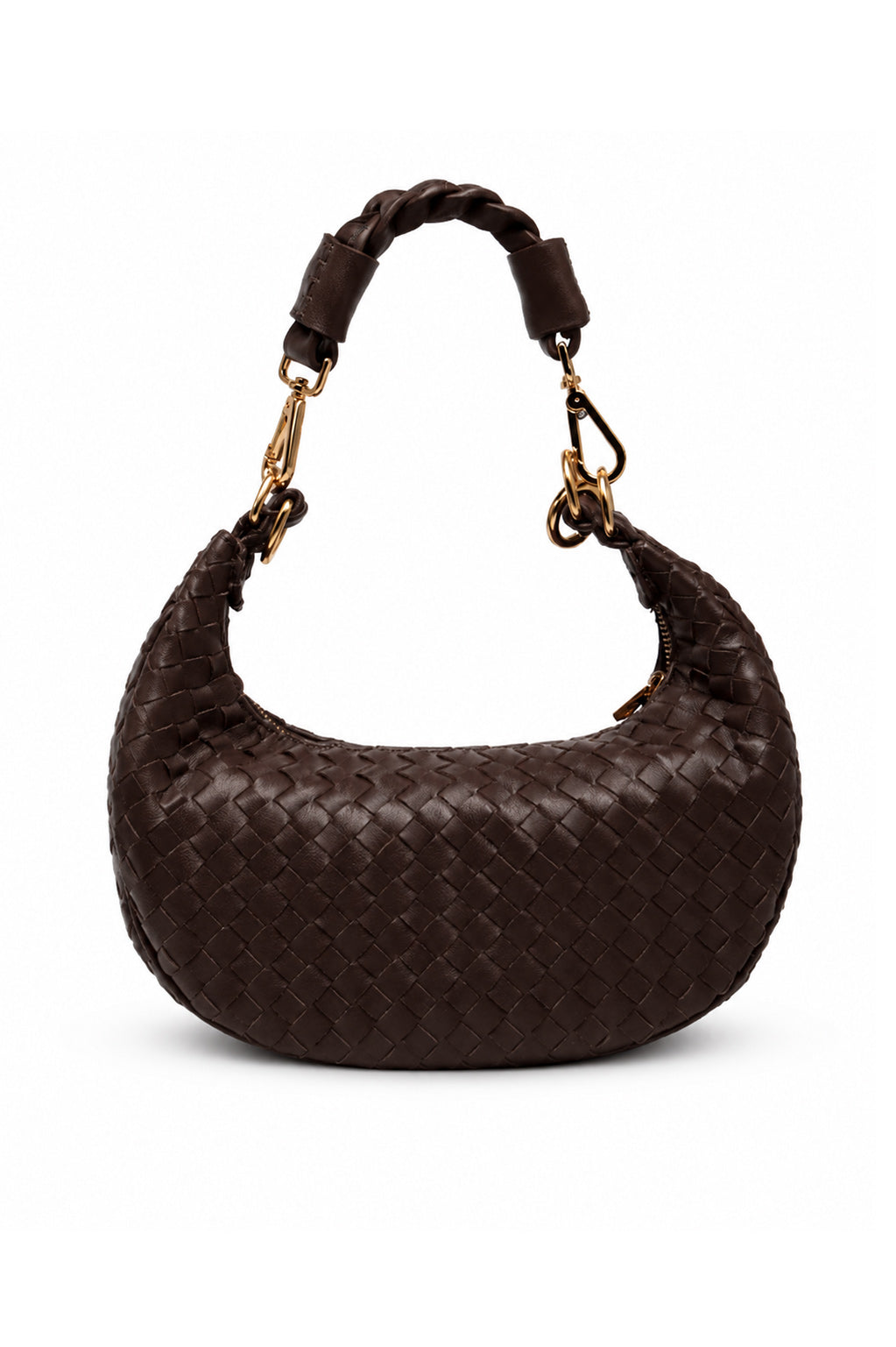 Bolsa Marcela P | Couro Pelica Tressê | Marrom | Ferragem Dourada