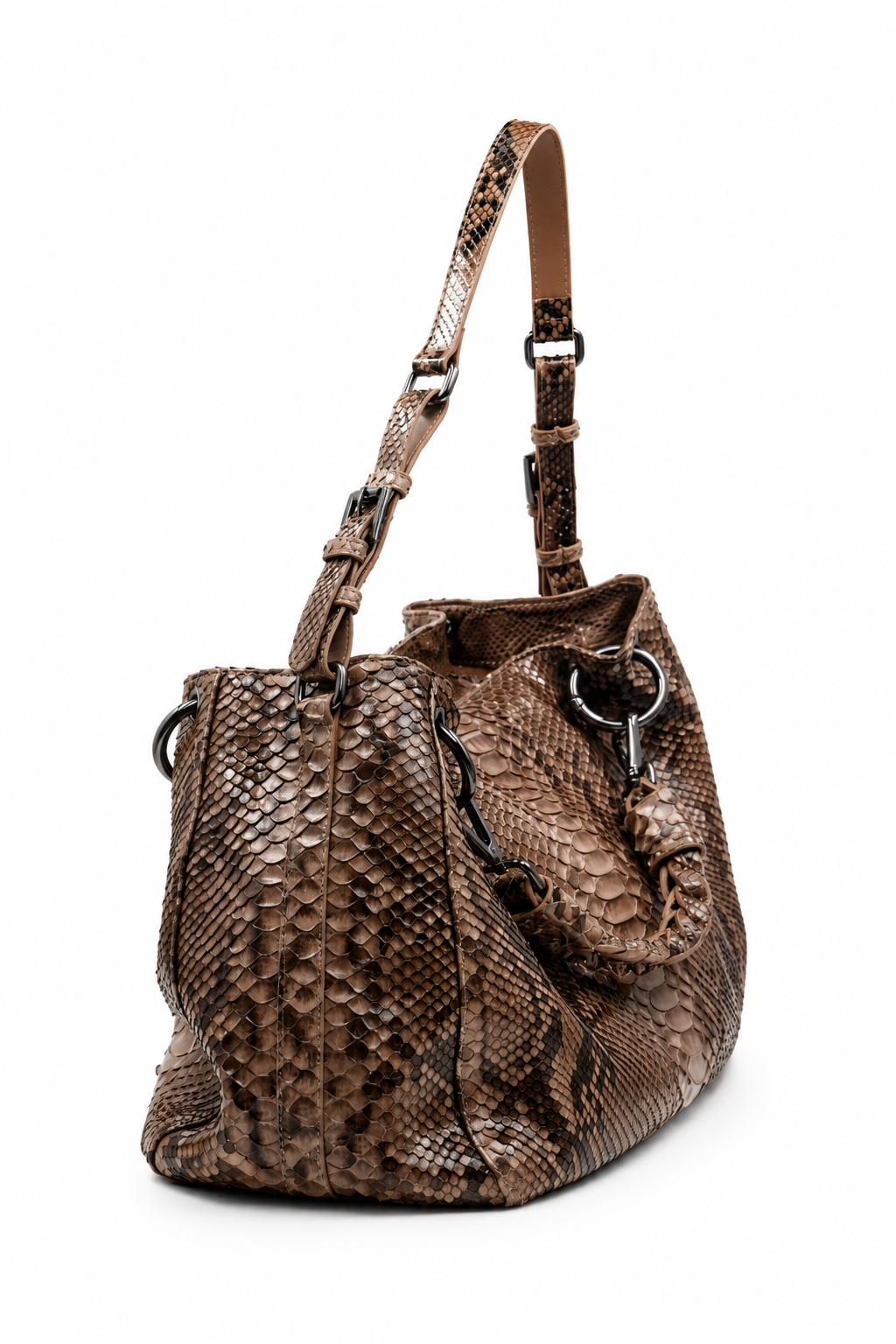 Bolsa Livian | Couro Python Artesanal | Marrom