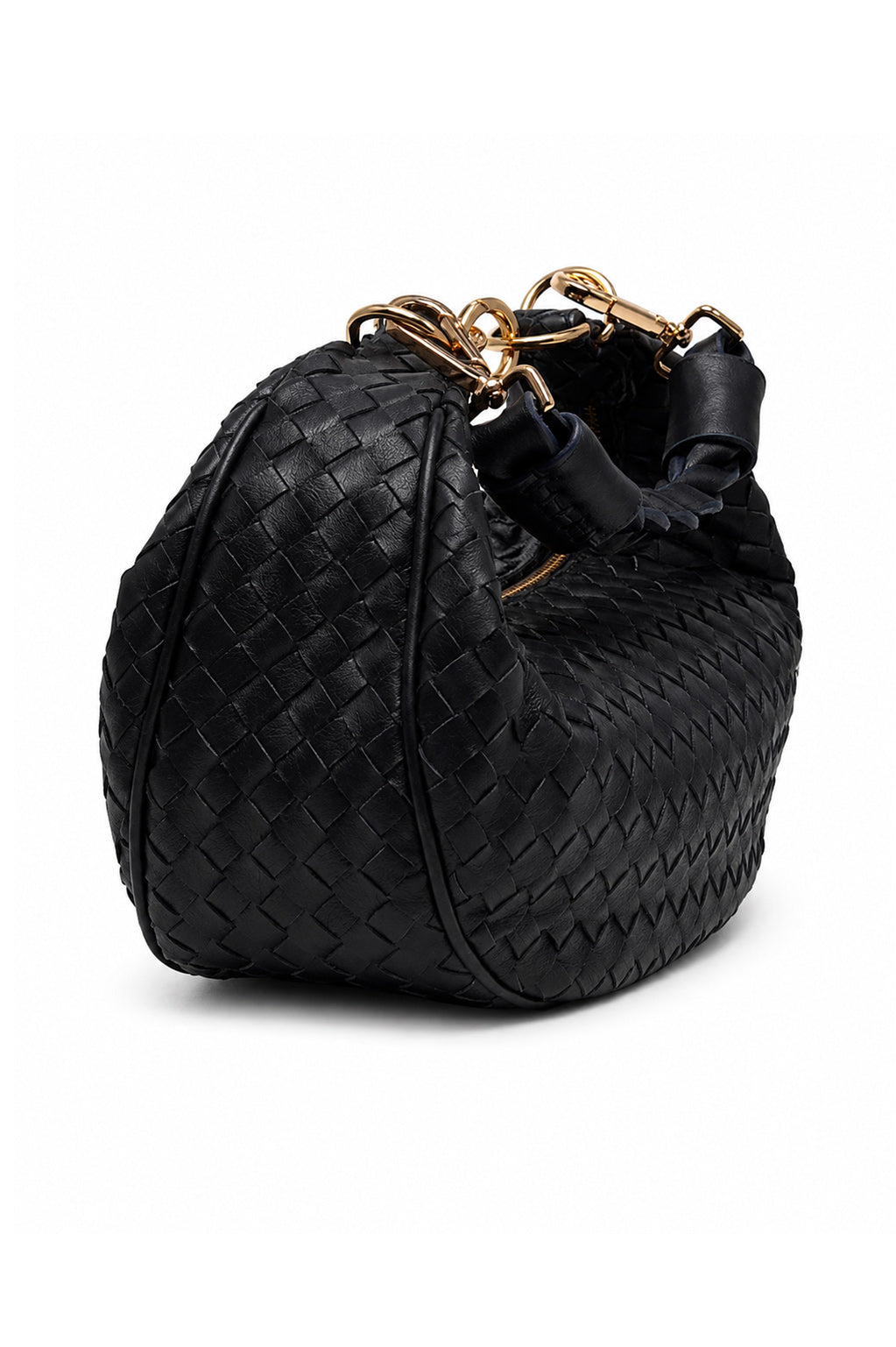 Bolsa Marcela P | Couro Pelica Tressê | Preta| Ferragem Dourada