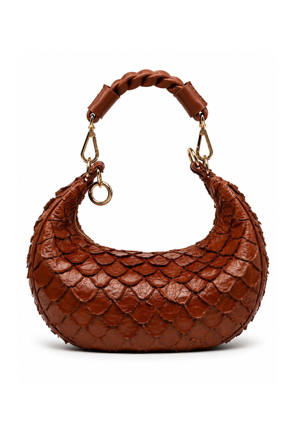 Bolsa Marcela P | Couro de Pirarucu | Caramelo | Ferragem Dourada