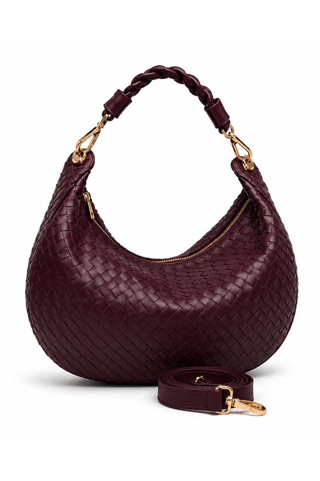 Bolsa Marcela M | Couro Pelica Tressê | Bordô