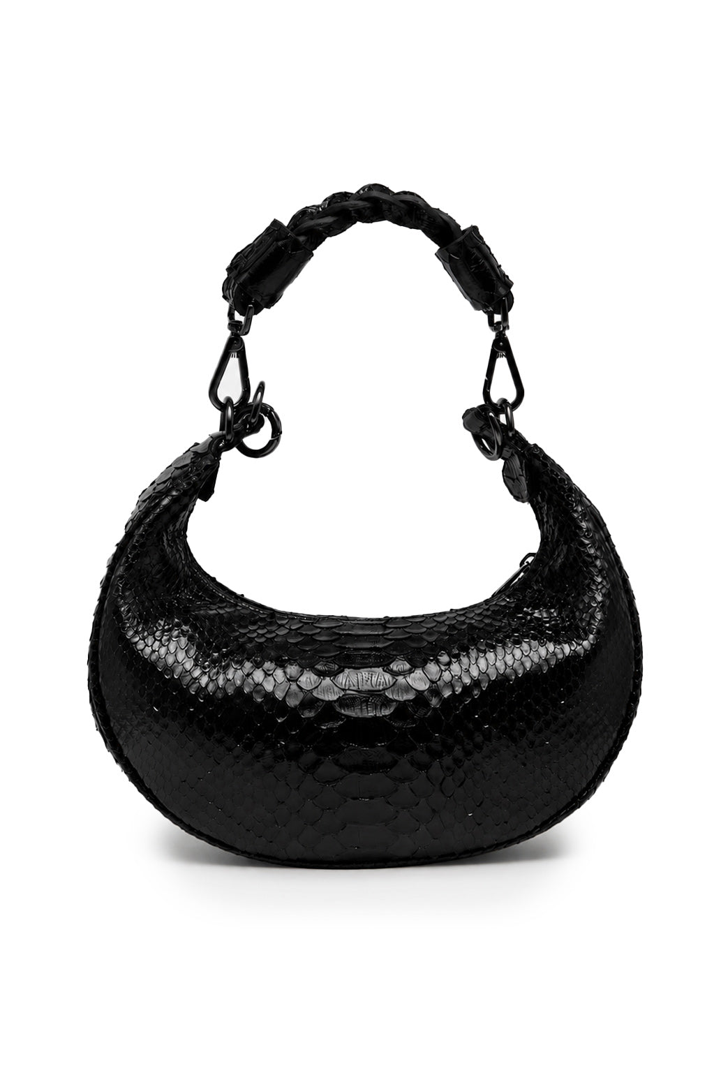 Bolsa Marcela P | Couro de Python | Preta | Ferragem Ônix