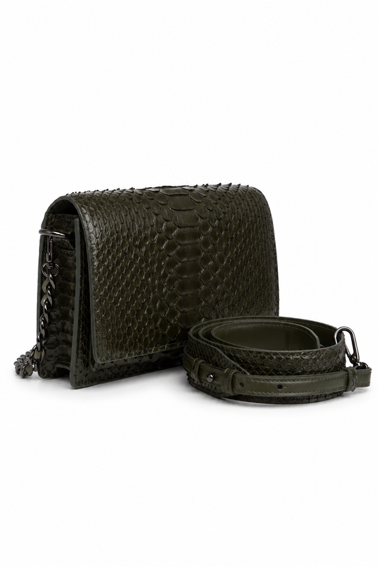 Bolsa Olívia | Couro de Python | Verde Musgo