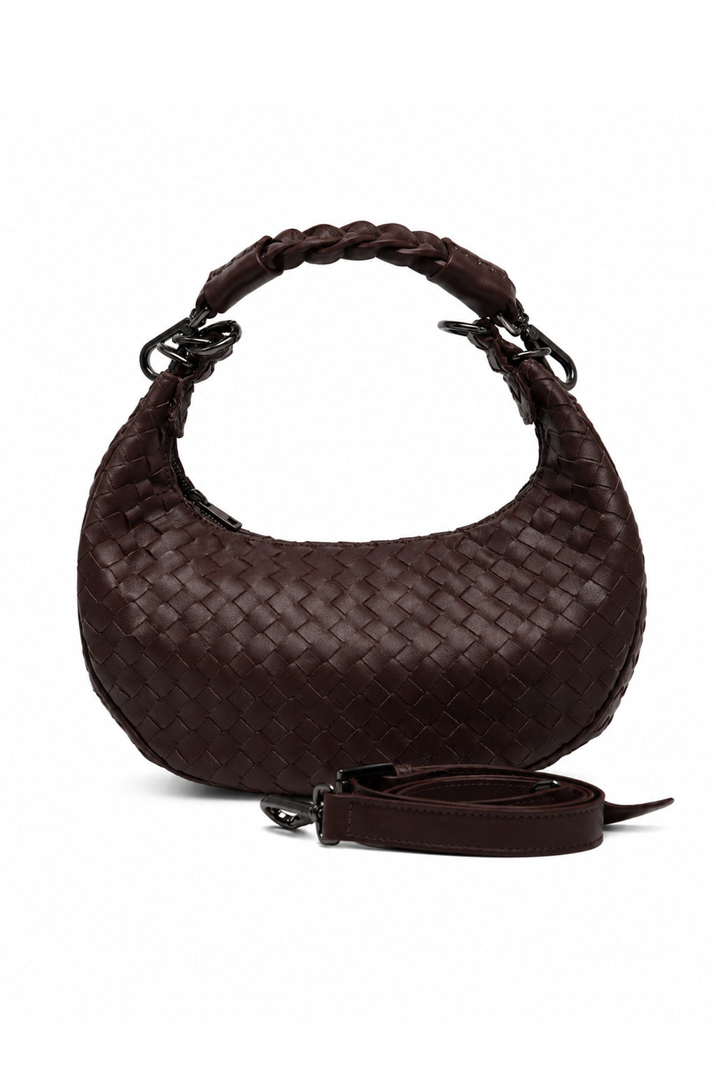 Bolsa Marcela P | Couro Pelica Tressê | Marrom | Ferragem Ônix