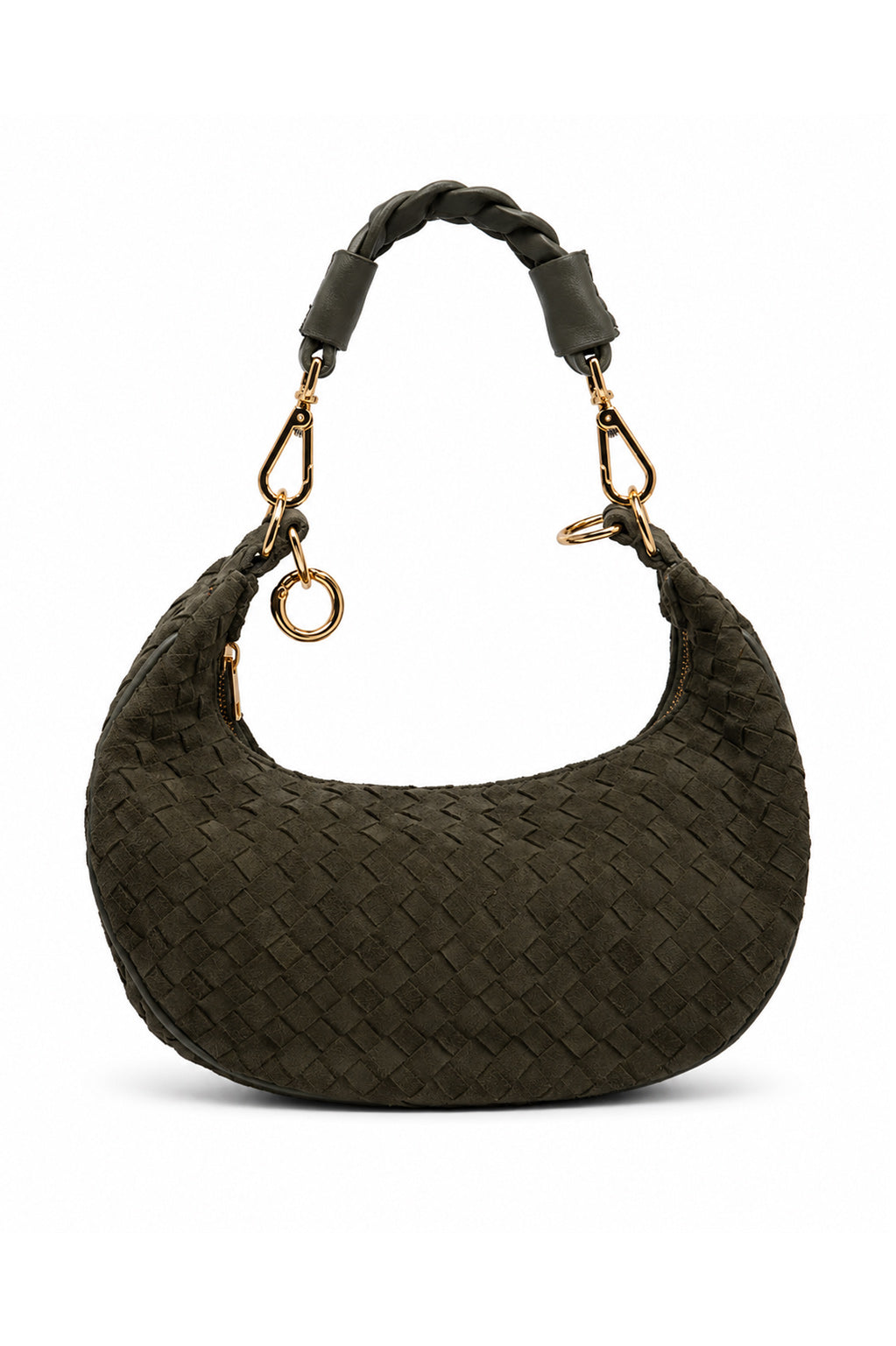Bolsa Marcela P | Couro Chamois Tressê | Verde | Ferragem Dourada
