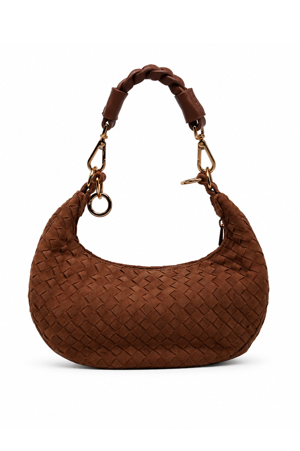 Bolsa Marcela P | Couro Chamois Tressê | Caramelo | Ferragem Dourada