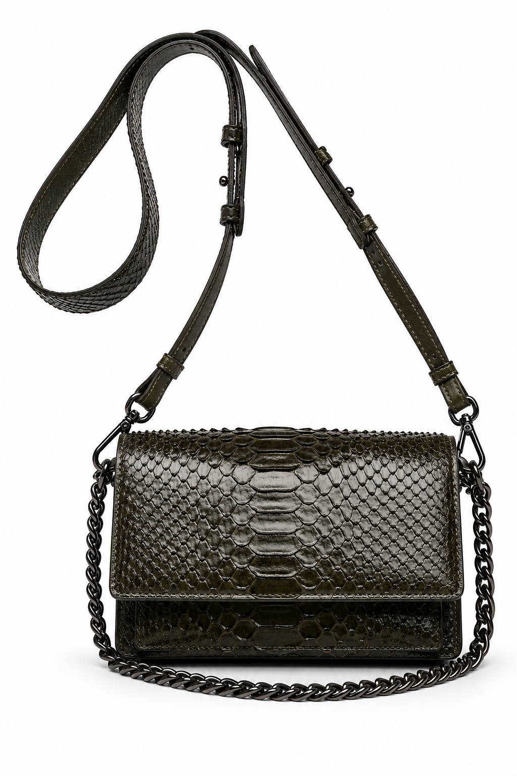 Bolsa Olívia | Couro de Python | Verde Musgo