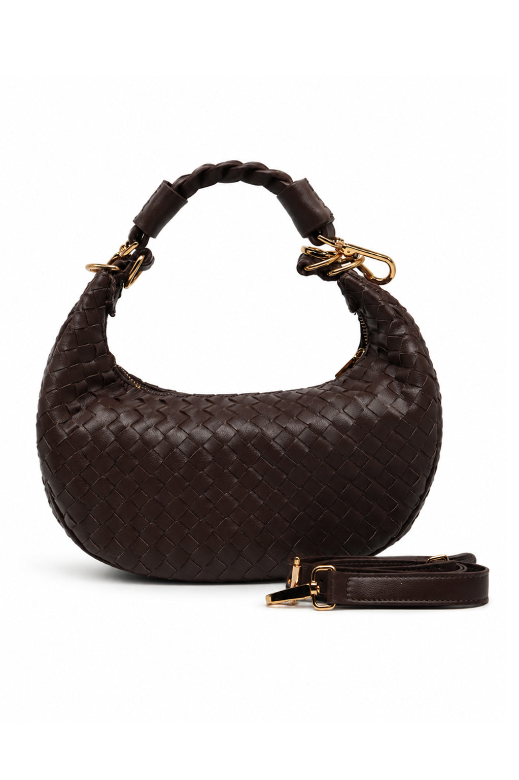 Bolsa Marcela P | Couro Pelica Tressê | Marrom | Ferragem Dourada