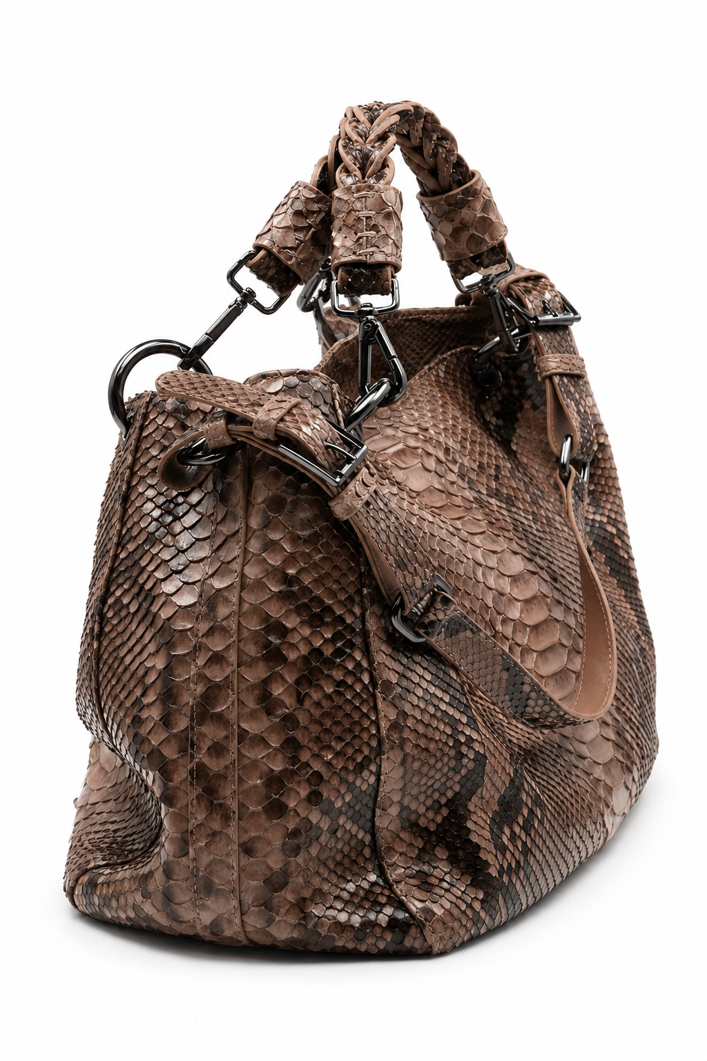 Bolsa Livian | Couro Python Artesanal | Marrom