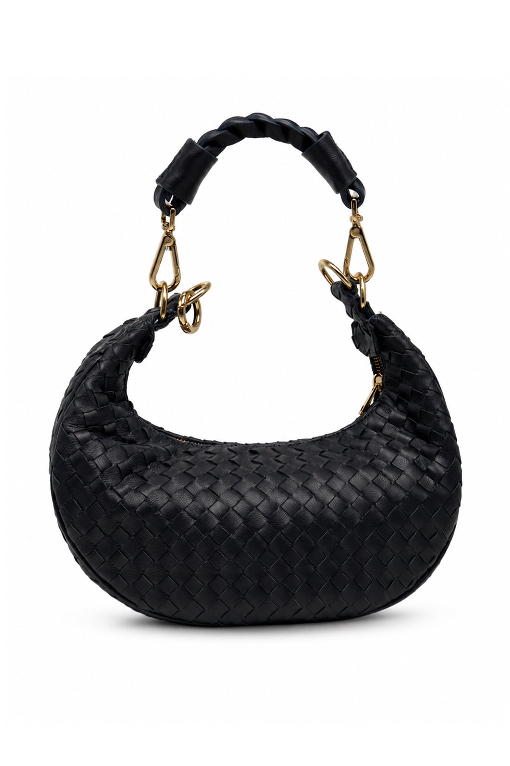 Bolsa Marcela P | Couro Pelica Tressê | Preta| Ferragem Dourada