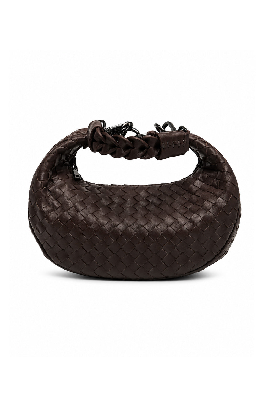Bolsa Marcela P | Couro Pelica Tressê | Marrom | Ferragem Ônix