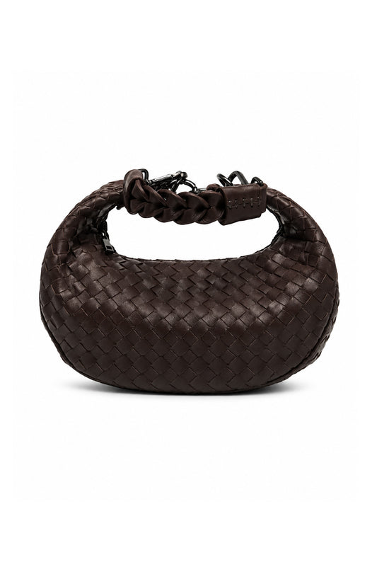 Bolsa Marcela P | Couro Pelica Tressê | Marrom | Ferragem Ônix
