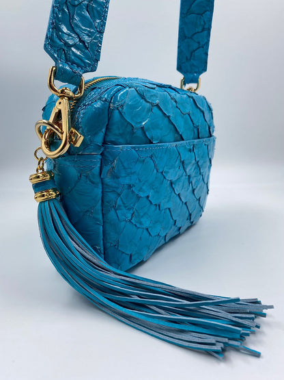 Bolsa Alice M | Couro de Pirarucu | Azul