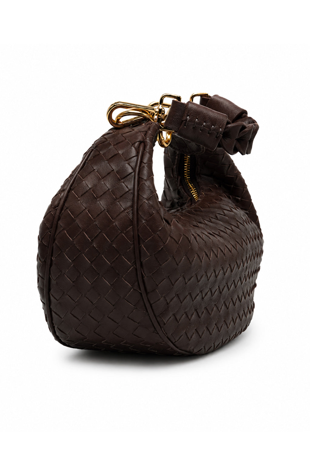 Bolsa Marcela P | Couro Pelica Tressê | Marrom | Ferragem Dourada