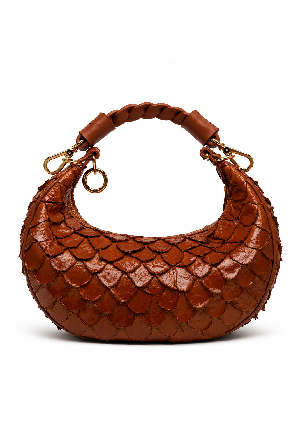 Bolsa Marcela P | Couro de Pirarucu | Caramelo | Ferragem Dourada