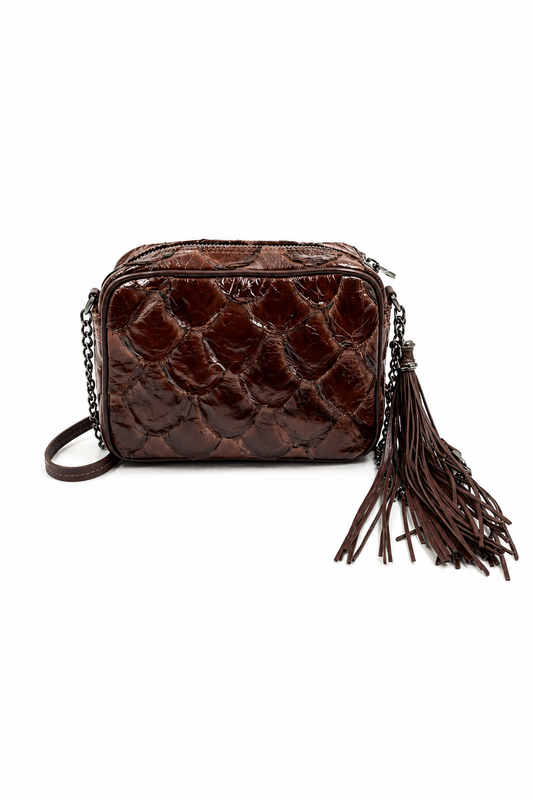 Bolsa Alice P | Couro de Pirarucu | Marrom