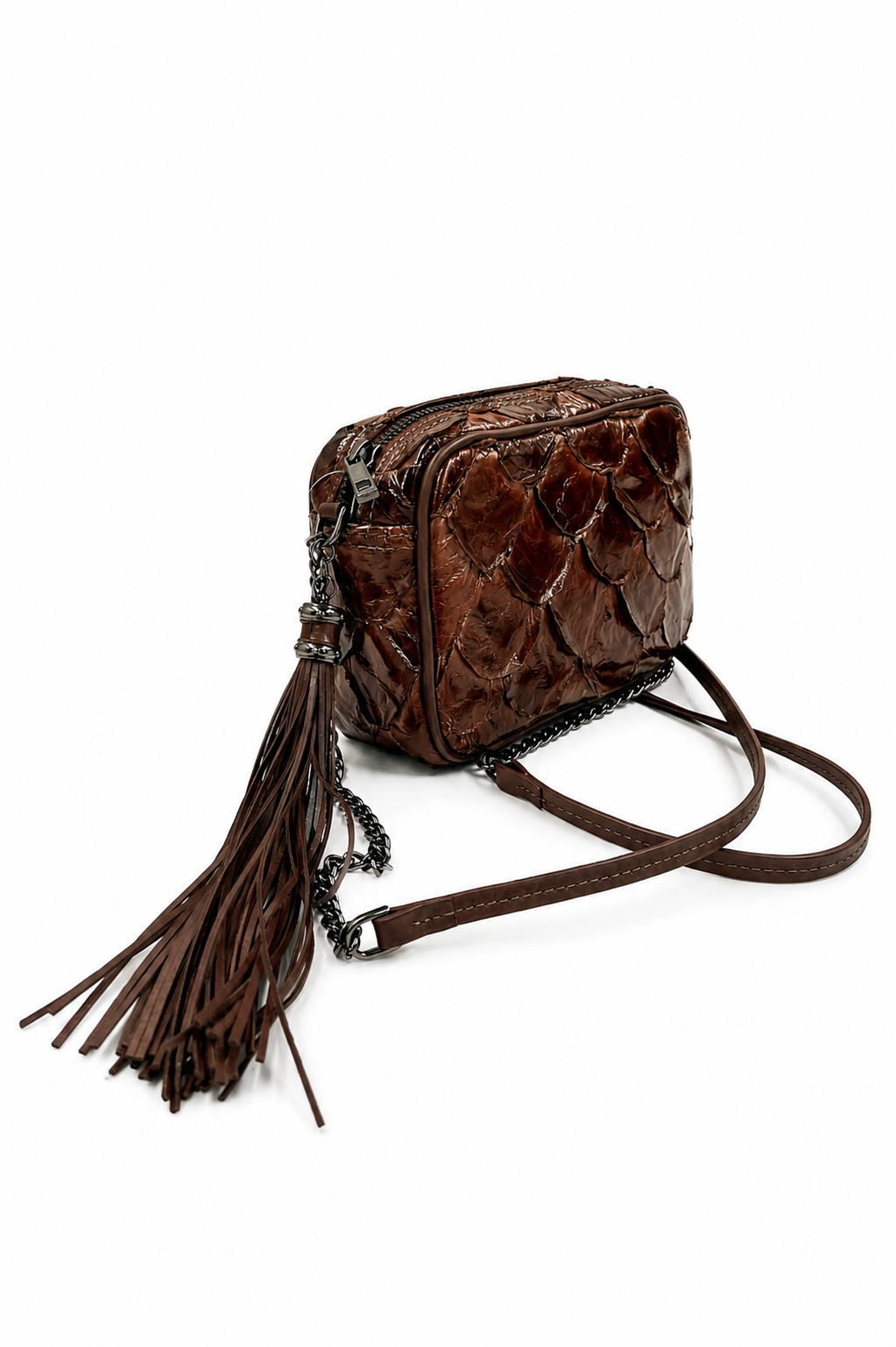 Bolsa Alice P | Couro de Pirarucu | Marrom