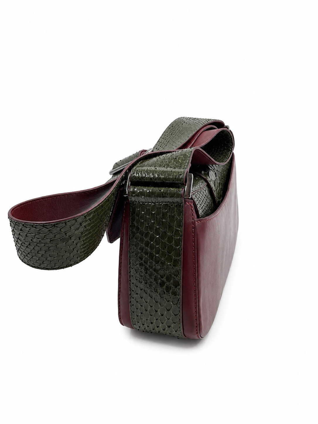 Bolsa Arlete | Couro de Python | Verde e Marrom