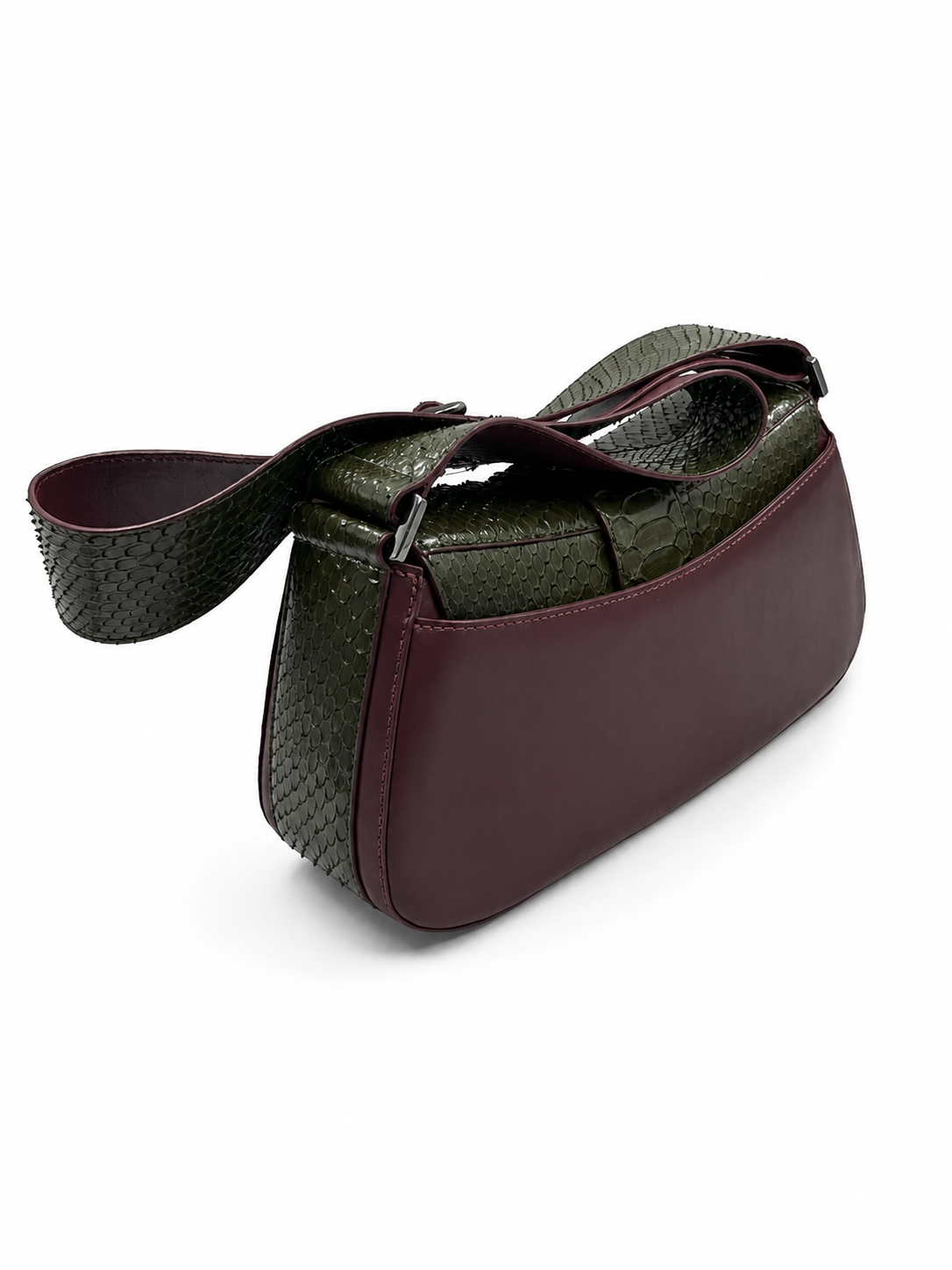 Bolsa Arlete | Couro de Python | Verde e Marrom