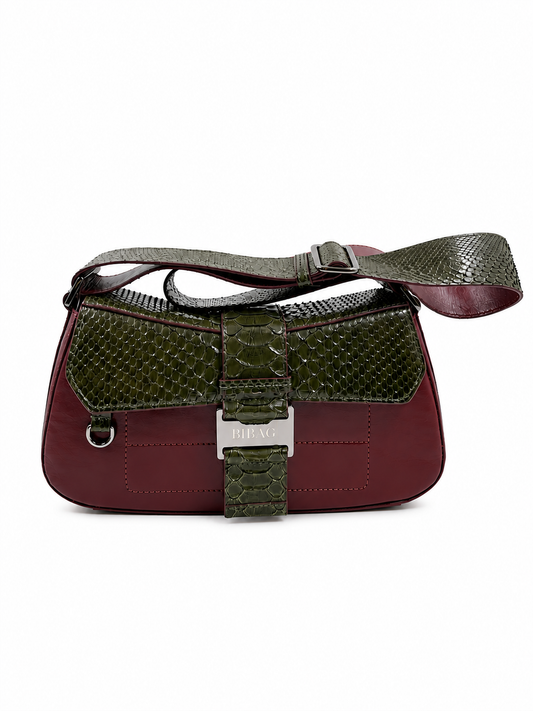 Bolsa Arlete | Couro de Python | Verde e Marrom