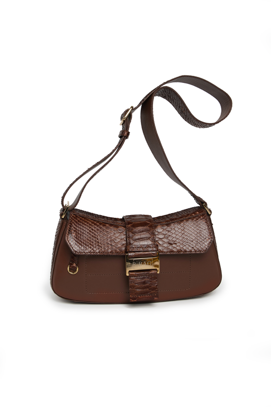 Bolsa Baguete | Couro de Python | Marrom