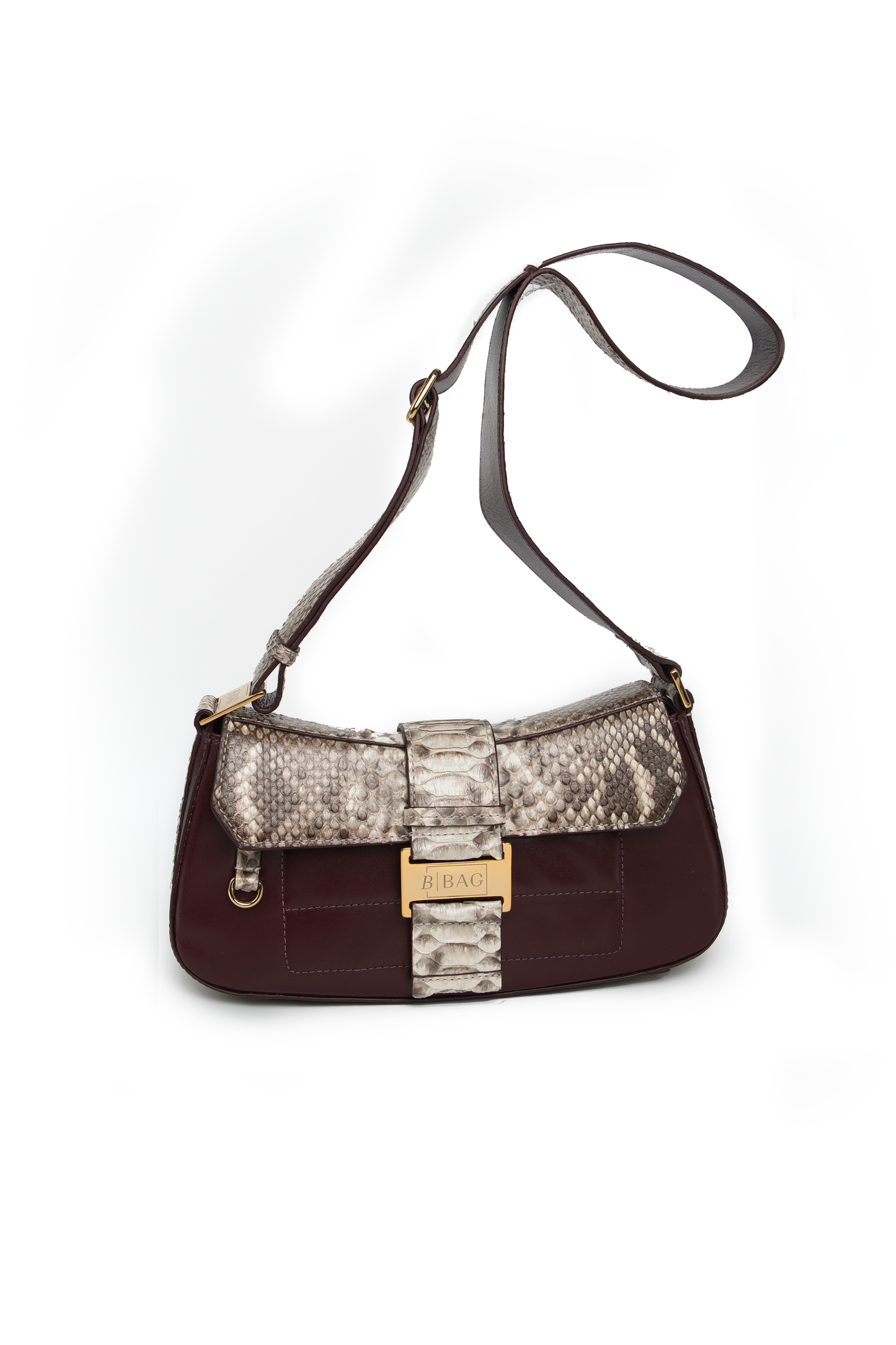 Bolsa Baguete | Couro de Python | Bordo e Python natural
