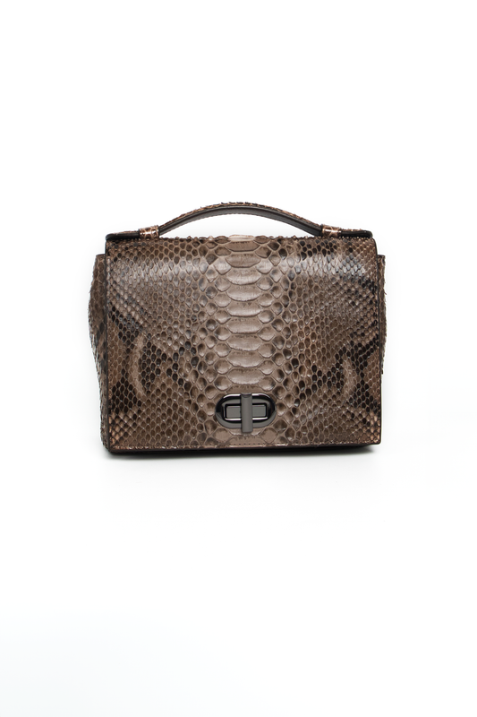 Bolsa Larissa | Couro de Python Artesanal | Marrom
