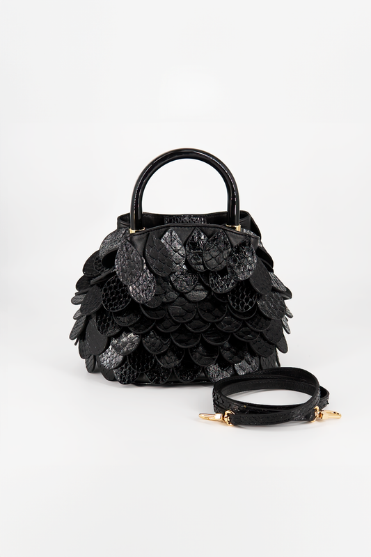 Bolsa Petála | Couro de Python | Preta