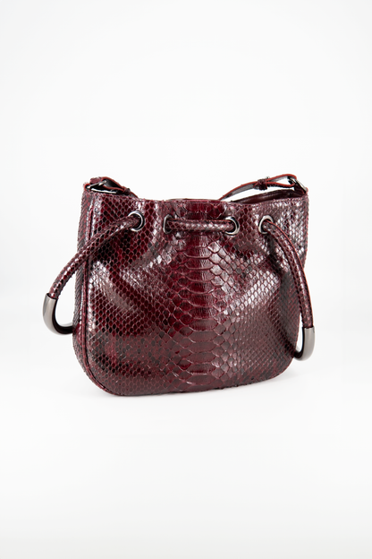 Bolsa Sandra | Couro de Python Artesanal | Bordô