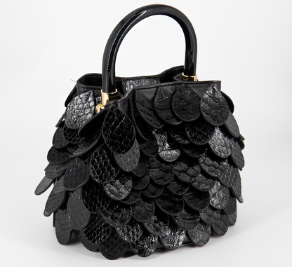 Bolsa Petála | Couro de Python | Preta