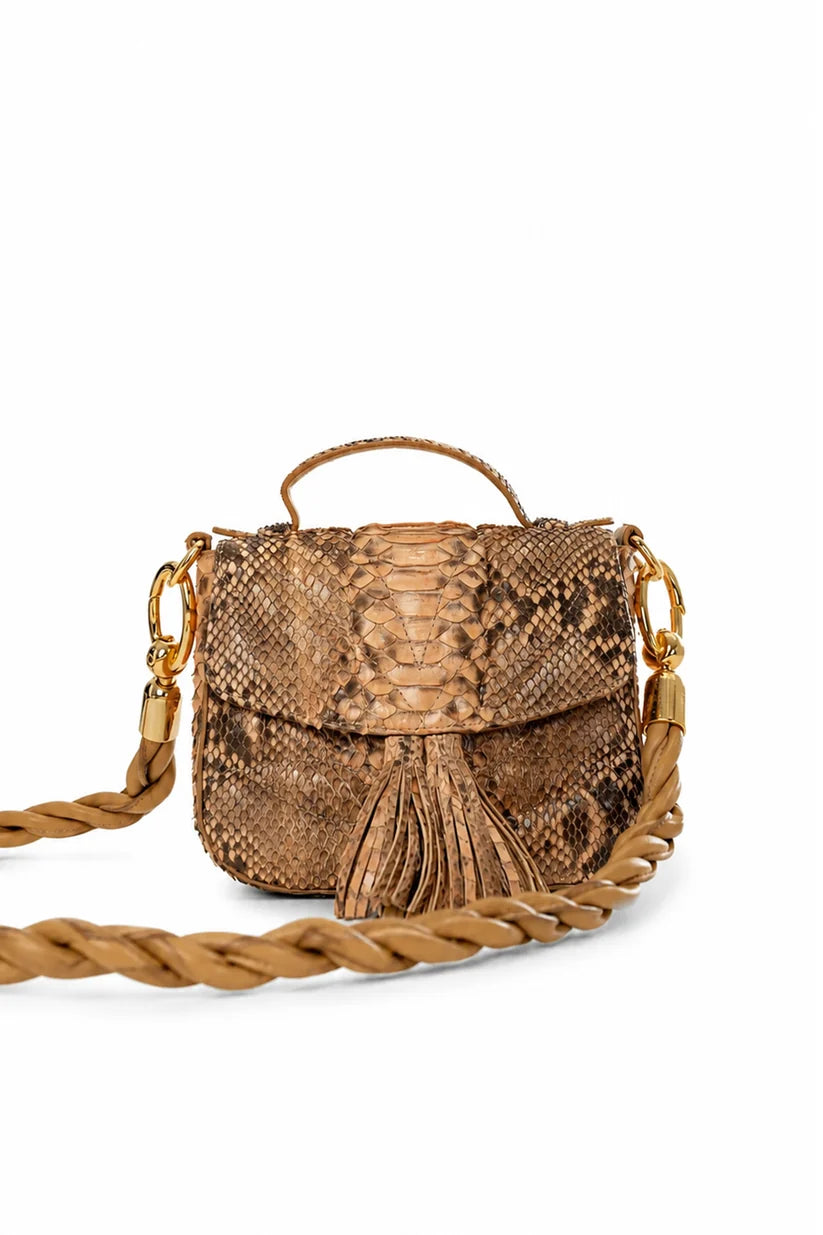 Bolsa Cissa | Couro de Python Artesanal | Bege