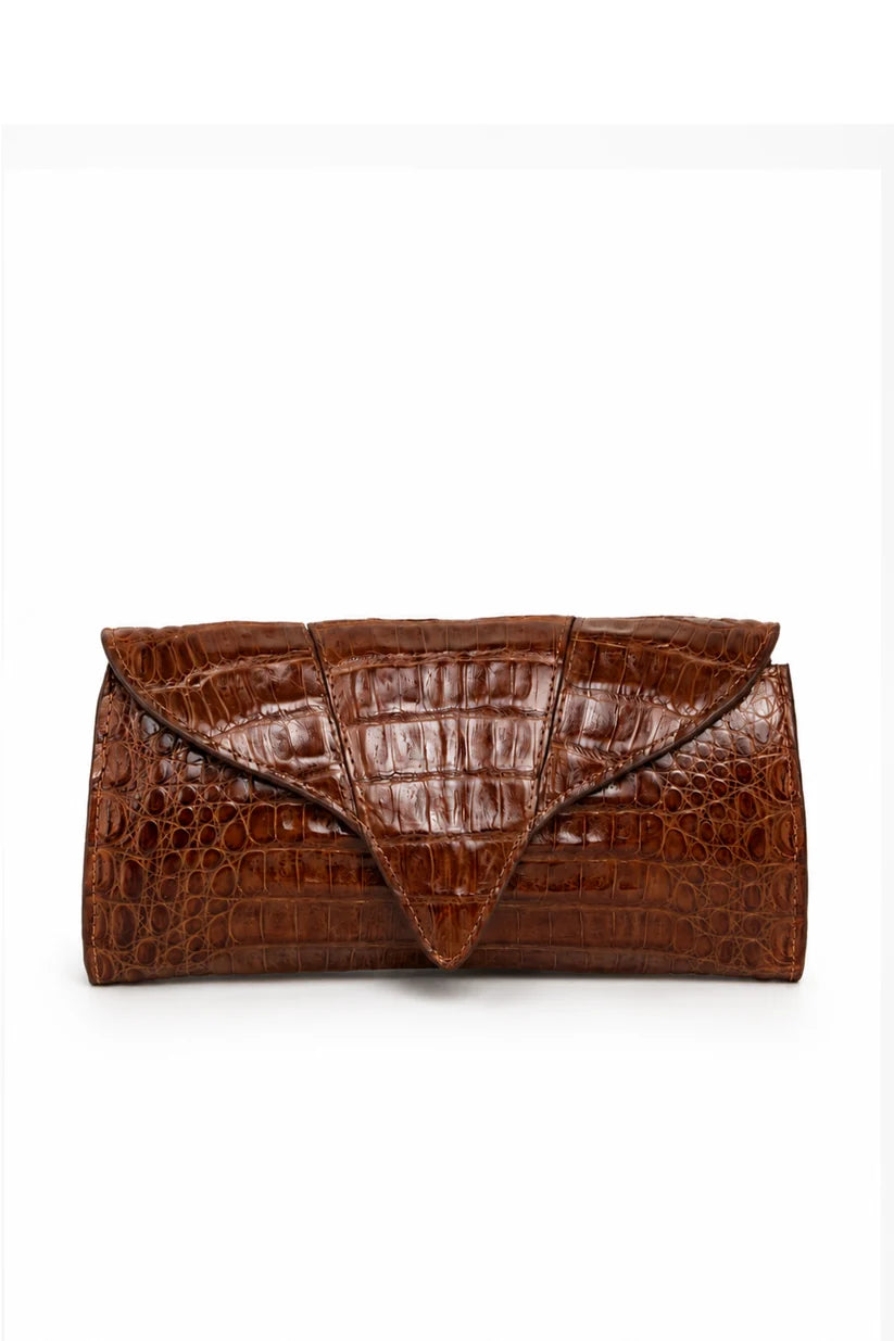 Clutch Clara | Couro de Jacaré | Caramelo