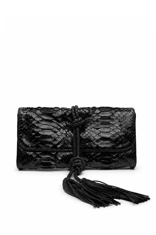 Clutch Flávia | Couro de Python | Preta