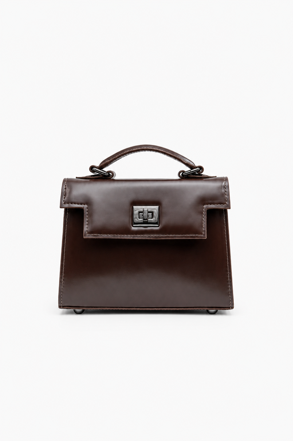 Bolsa Cris | Couro Box | Marrom | Ferragem Ônix