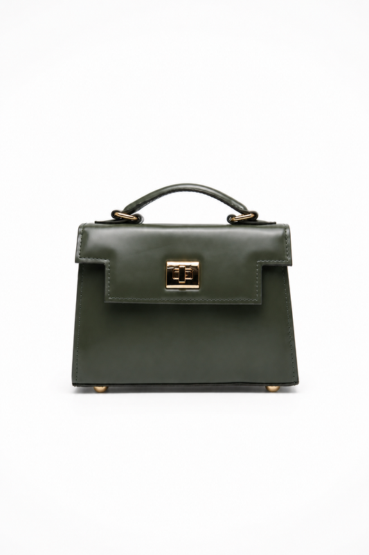 Bolsa Cris | Couro Box | Verde | Ferragem Dourada