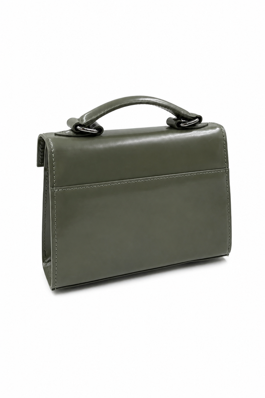 Bolsa Cris | Couro Box | Verde | Ferragem Ônix