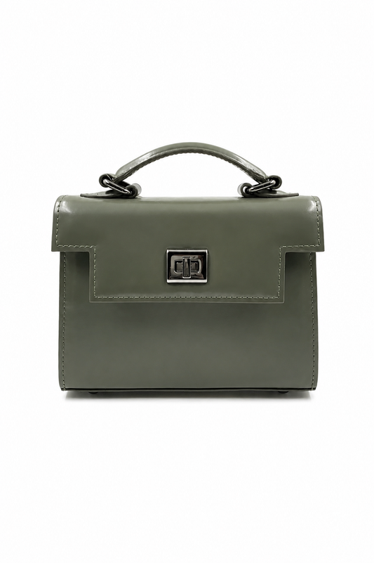 Bolsa Cris | Couro Box | Verde | Ferragem Ônix