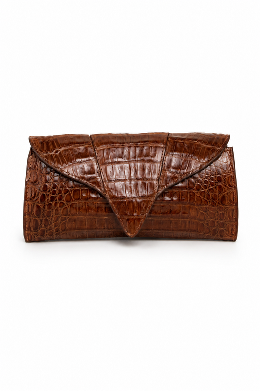 Clutch Clara | Couro de Jacaré | Caramelo