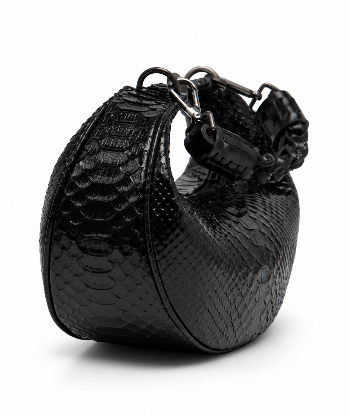 Bolsa Marcela P | Couro de Python | Preta | Ferragem Ônix