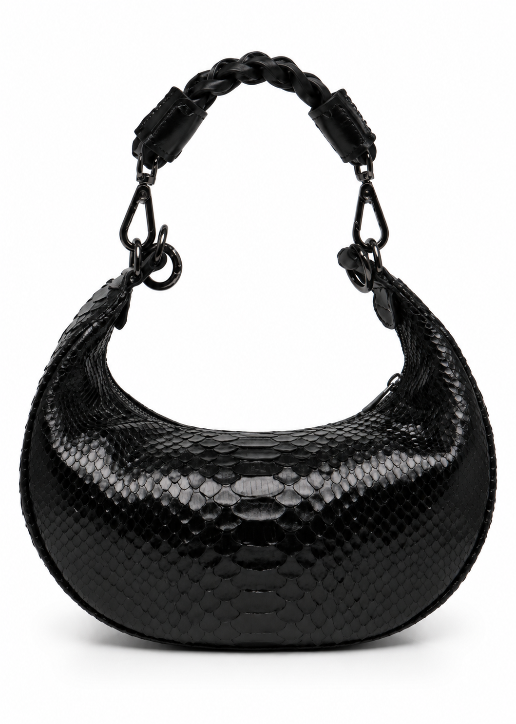 Bolsa Marcela P | Couro de Python | Preta | Ferragem Ônix