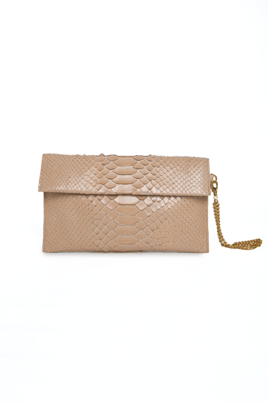 Clutch | Couro de Python | Bege