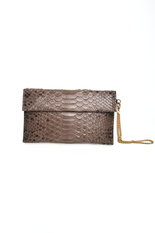 Clutch | Couro de Python | Marrom