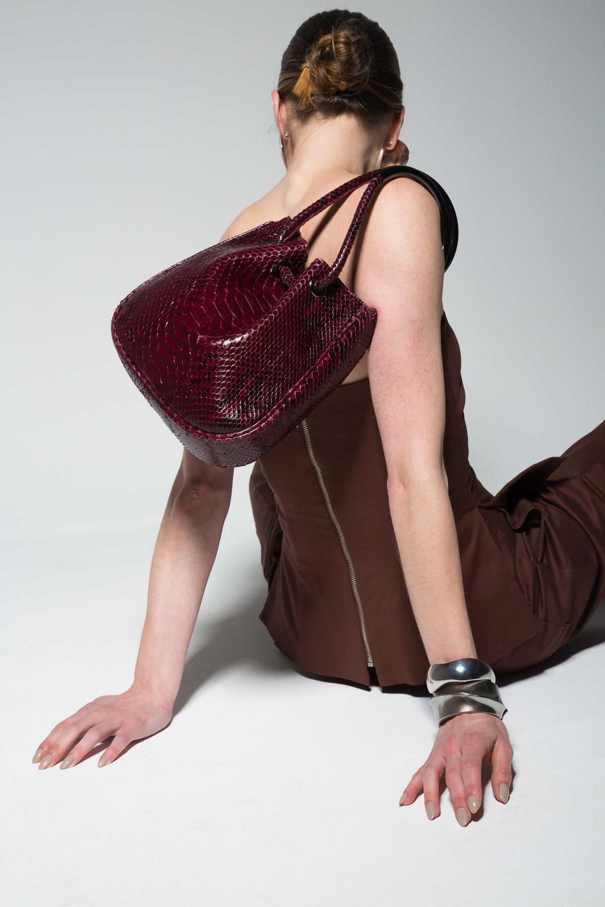 Bolsa Sandra | Couro de Python | Bordô